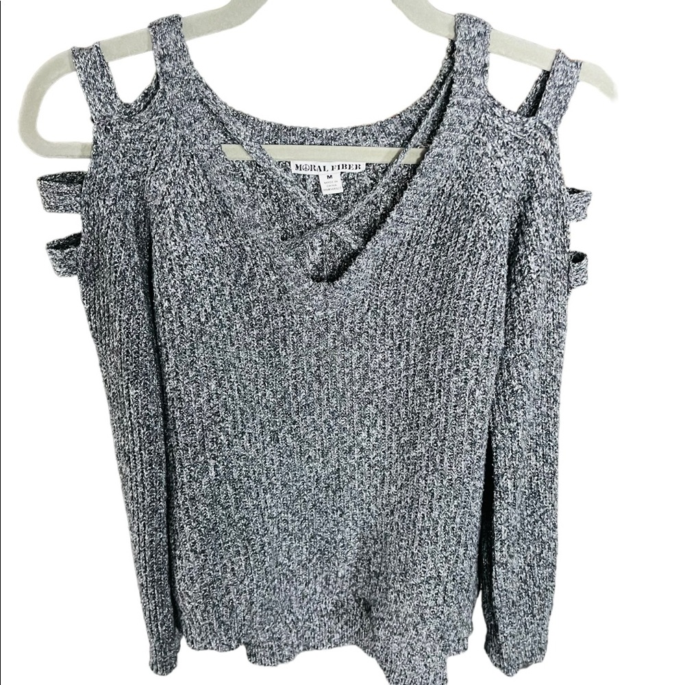 Moral Fiber Grey Knit Sweater | Open Shoulder Loops | Size M | 100% Polyester